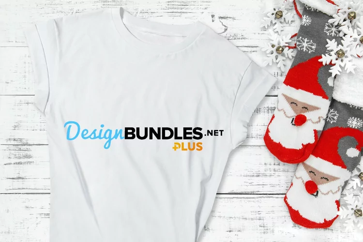 White tshirt mockup Christmas decoration wooden background
