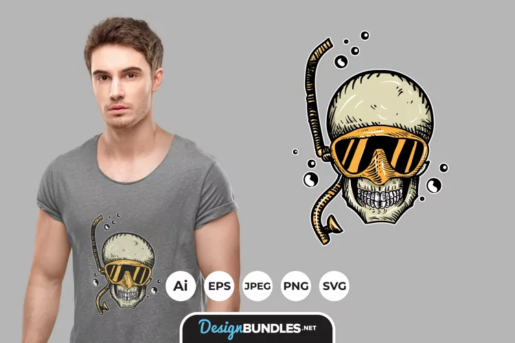Diving Skull for T-Shirt Design