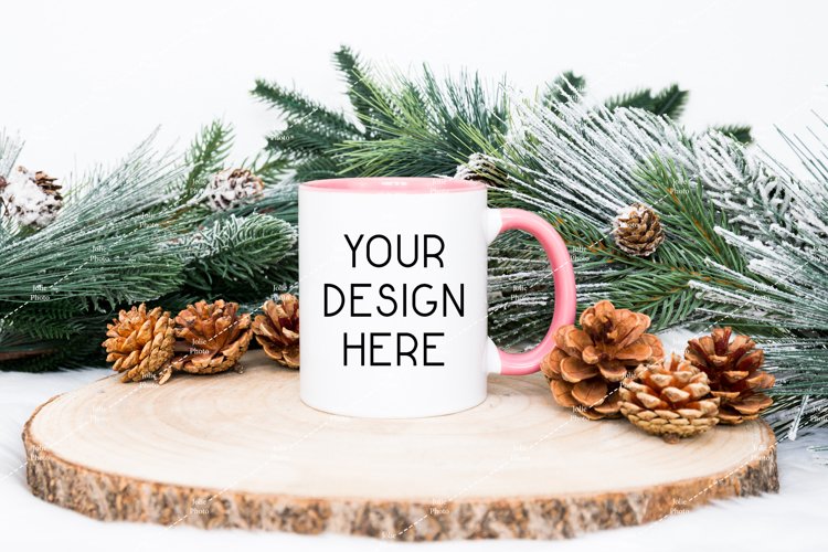 Mug Mockup Christmas 11 Oz White Coffee Cup Pink Handle example image 1