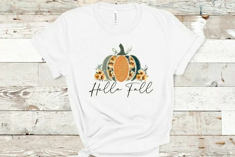 Hello fall sunflower pumpkin tshirt design for sublimation