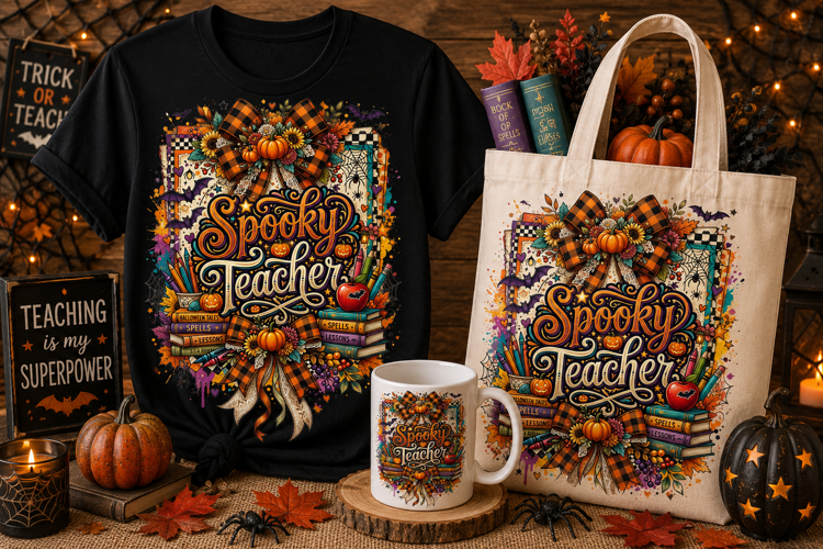 Spooky Teacher PNG | Halloween Teacher Sublimation Design