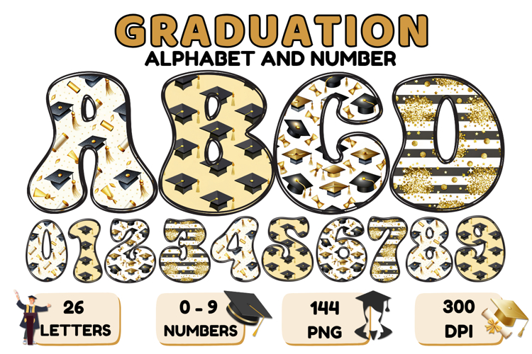 Graduation Alphabet png clipart, graduation letters doodle