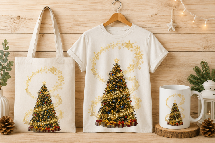Golden Music Notes Christmas Tree Art