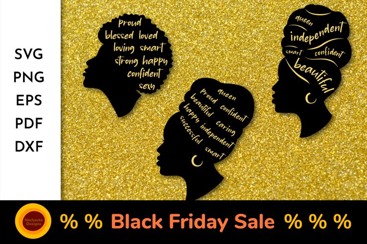 Black Woman SVG Bundle Black Woman Silhouette African Afro example image 1