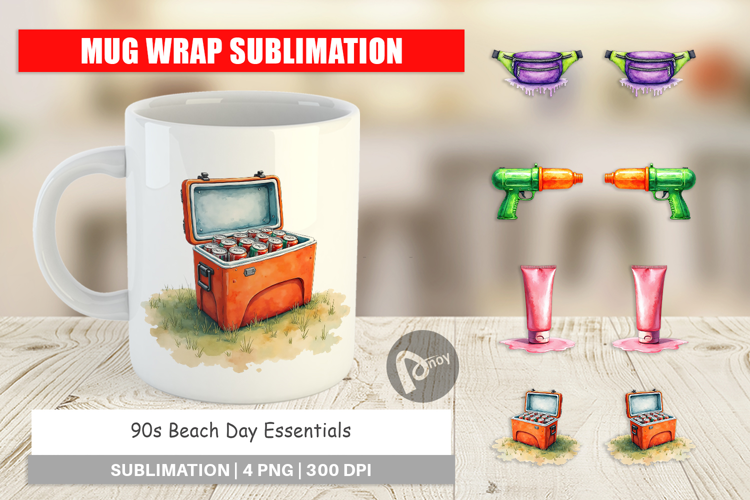 90s Beach Day Essentials Mug Wrap
