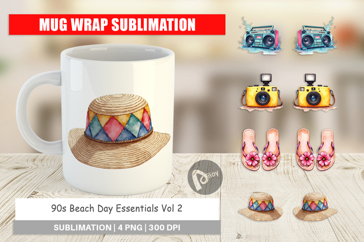 90s Beach Day Essentials Mug Wrap