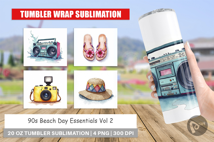 90s Beach Day Essentials Tumbler