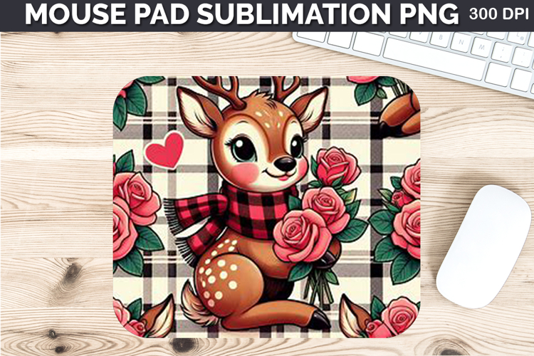 Watercolor Deer Mouse Pad Sublimation - Valentines PNG