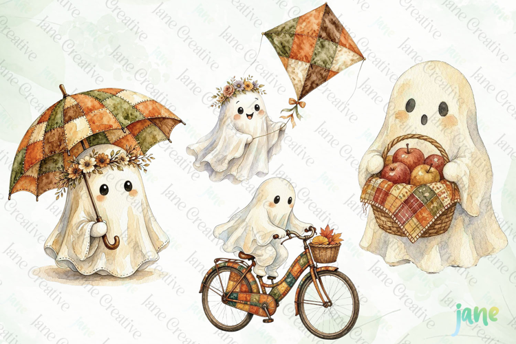 Autumn Patchwork Ghost Clipart