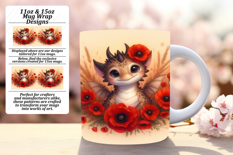Unique 15oz Mug Wrap Png Design , Dragon