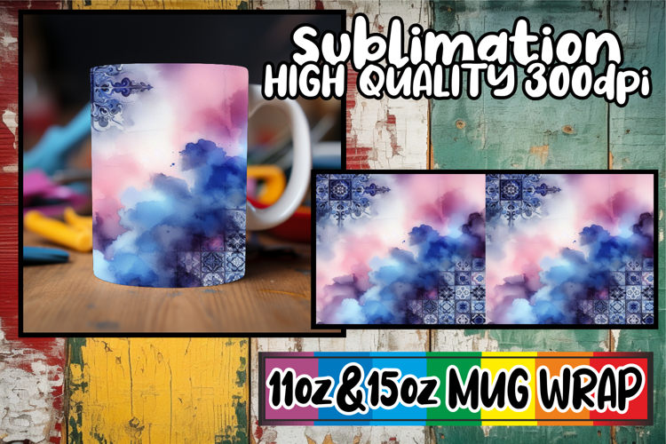 Joyful nights sublimation mug wrap, Watercolor Pattern