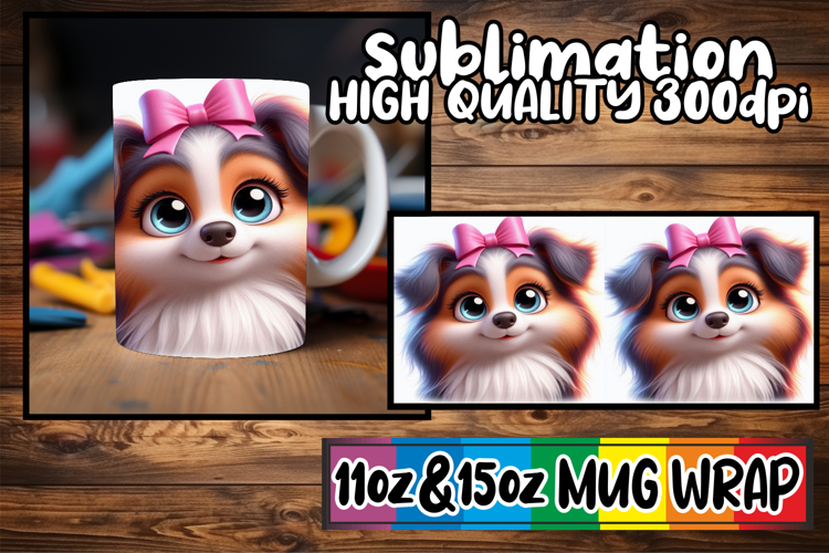 Enchanting thoughts sublimation mug wrap, 3D Dog