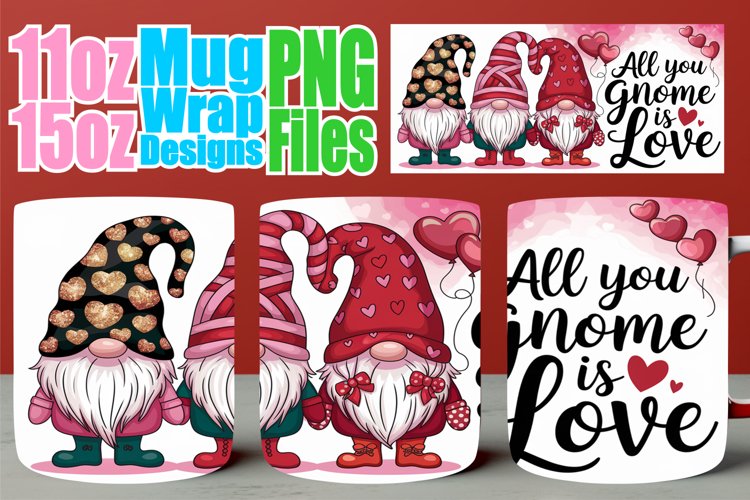 Cozy thoughts 11oz 15oz sublimation wrap, Love Gnome