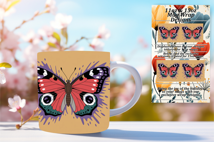 Bold 15oz Mug Wrap Png Design , Butterfly