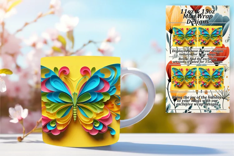 Vibrant Butterfly Bliss: Spring 3D Mug Wrap