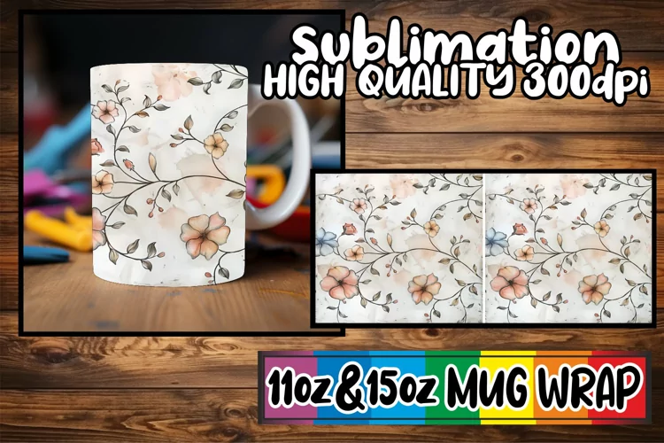 Abstract Spring Garden Flowers Mug Wrap 11oz 15oz Sublimatio
