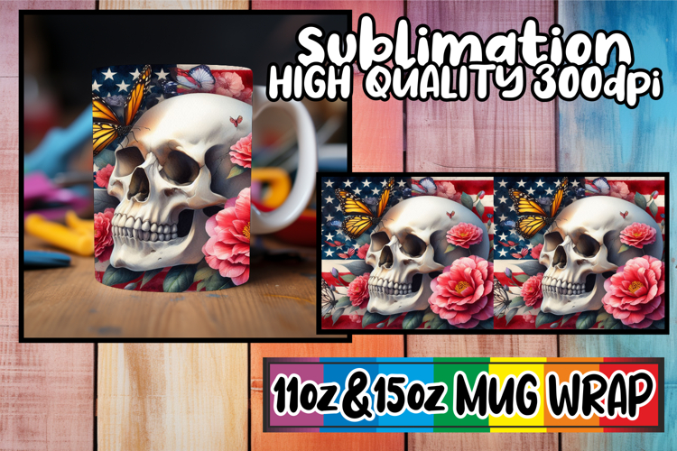 Uplifting days 11oz 15oz sublimation wrap, Skull USA