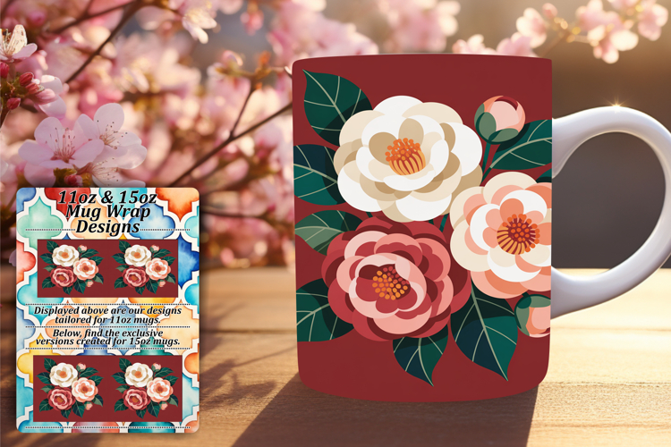 Stylish 11oz Mug Wrap Png Artwork , Flowers