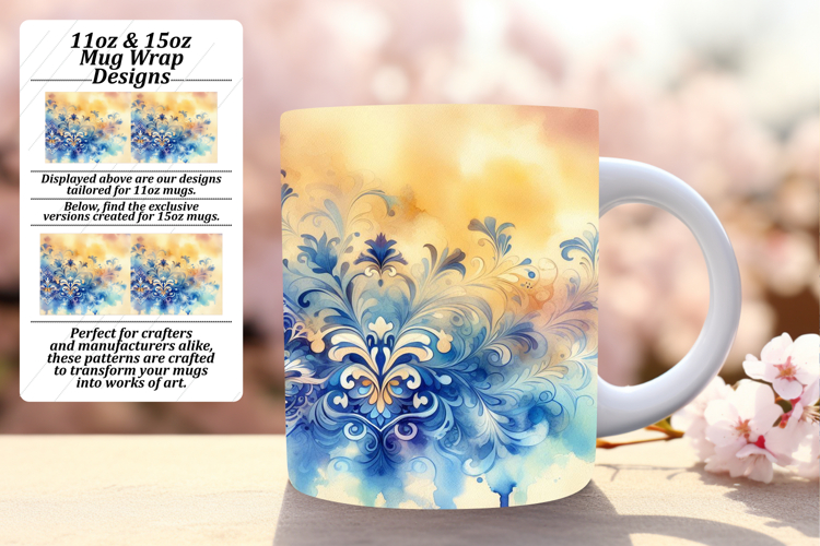 Joyful 15oz Mug Wrap Png Template , Watercolor Patter