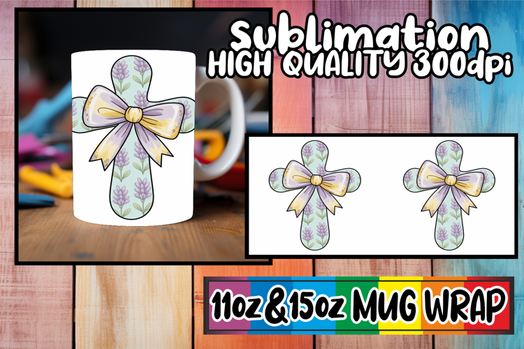 Heartfelt dreams sublimation mug wrap, Cross and Bow
