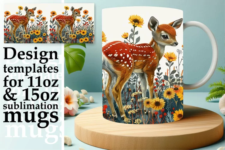 Deer Mug Wrap Watercolor Spring Sublimation