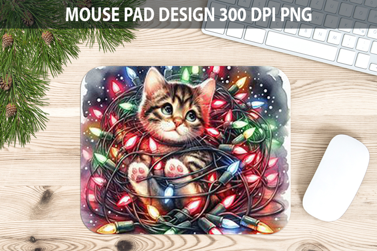 Cat Mouse pad Sublimation - Christmas Animal PNG Design