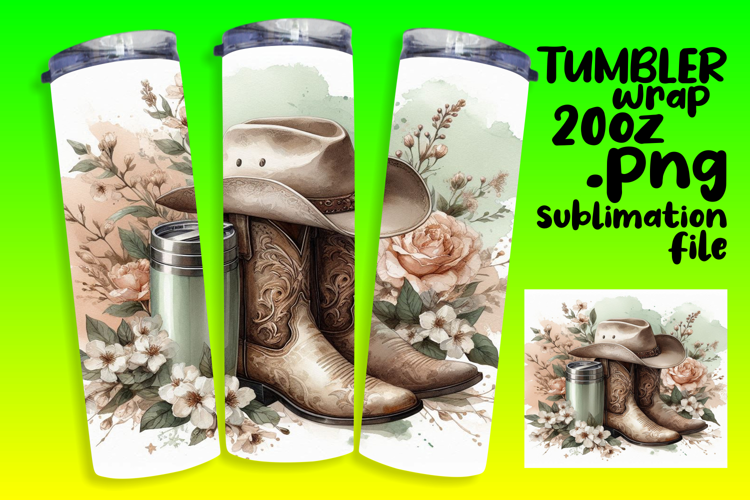 VIBRANT 20oz Tumbler Artwork for Sublimation , Western