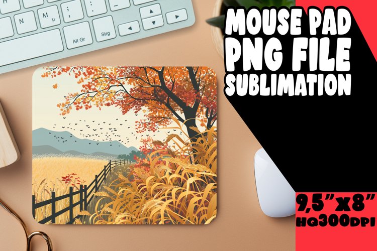 Watercolor Autumn Scene Mouse Pad