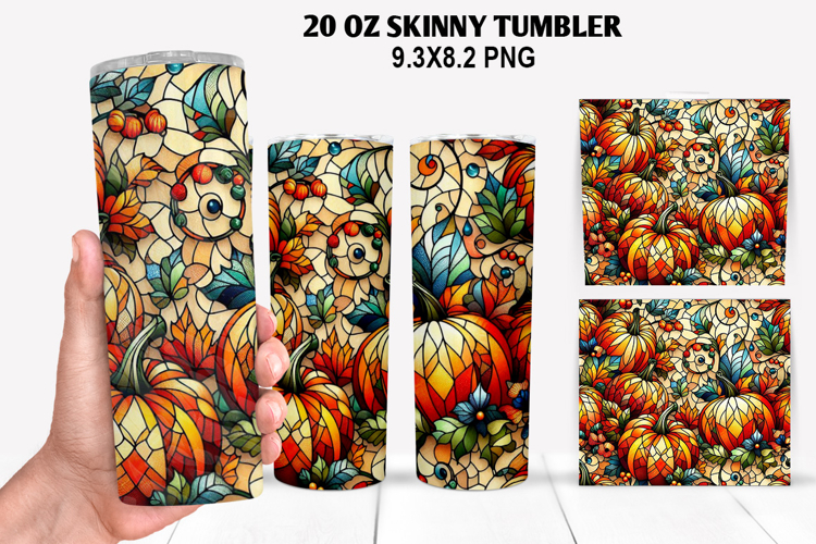 Pumpkins Skinny Tumbler 20oz Wrap Design, Halloween Tumbler