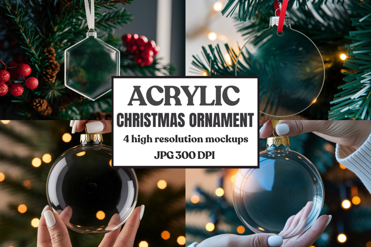 Christmas Acrylic Ornament Mockups | Round Clear Acrylic Orn