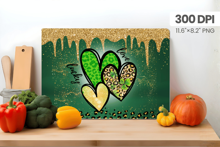 Lucky Hearts Shamrock Love Cutting Board PNG Sublimation Des