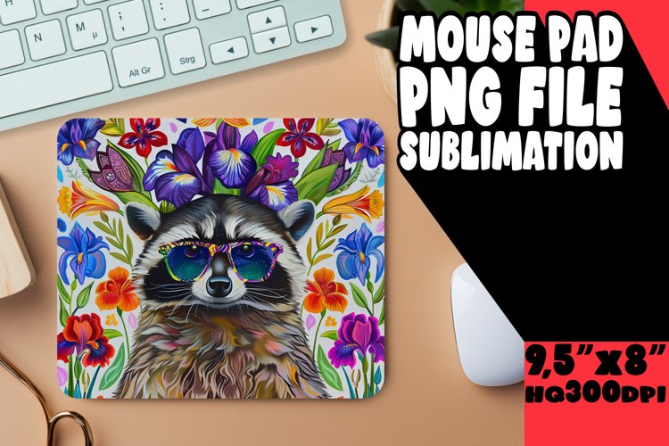Vibrant Raccoon   Floral Wrap for Mouse Pad PNG