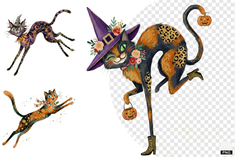 Whimsical Halloween Cats PNG