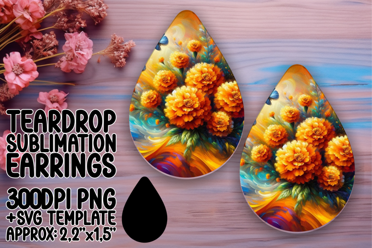 Dynamic Teardrop Earrings Sublimation Art , Flowers