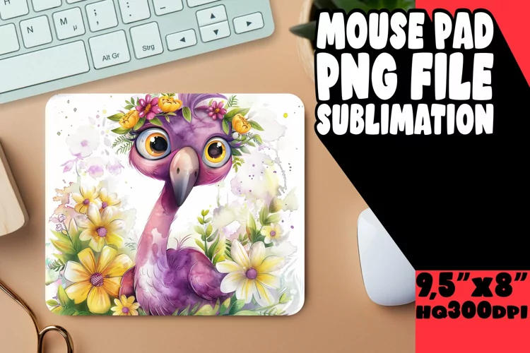 Spring Flamingo Mouse Pad with Flowers Design