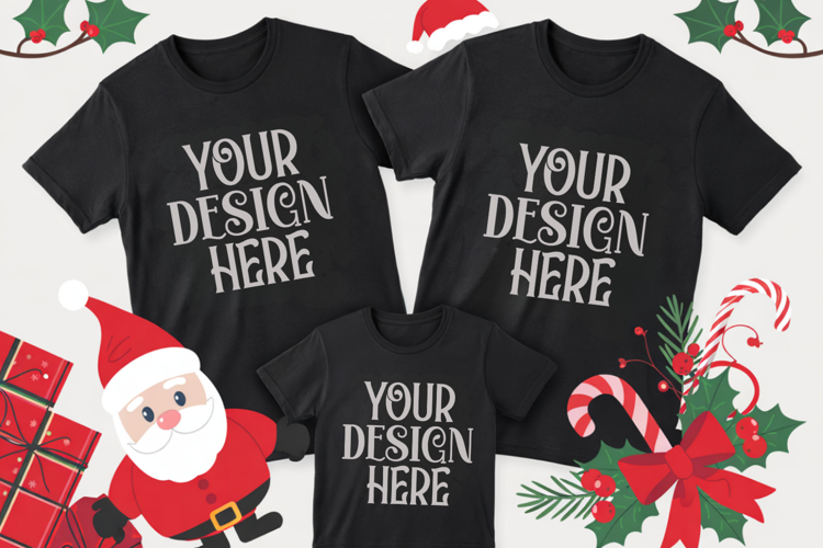 Christmas Family Matching Shirt Mockup | Cozy Boho Flat Lay
