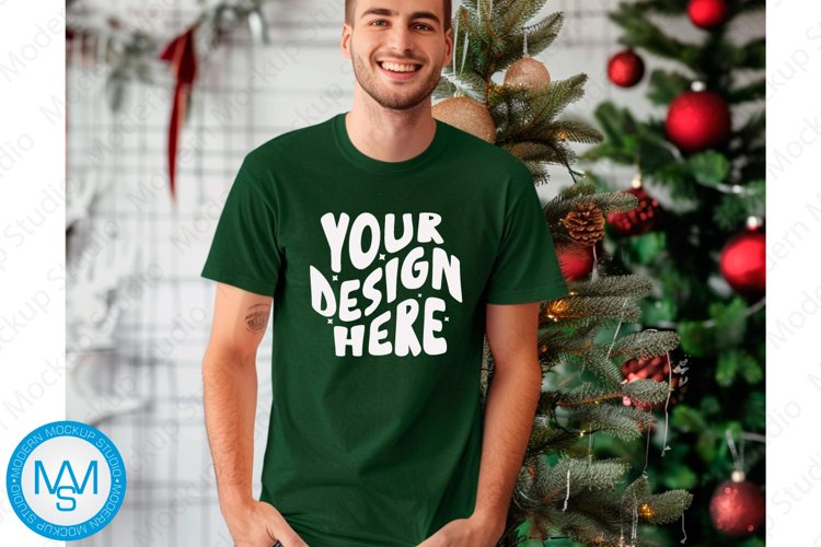 Green tshirt Mockup, Christmas tshirt Mockup, Green mockup example image 1