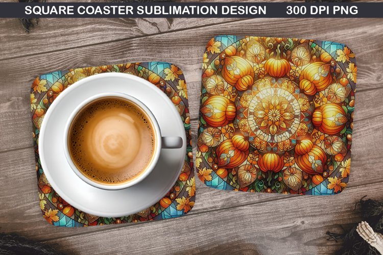 Pumpkin Coaster Sublimation, Halloween Coaster PNG Design