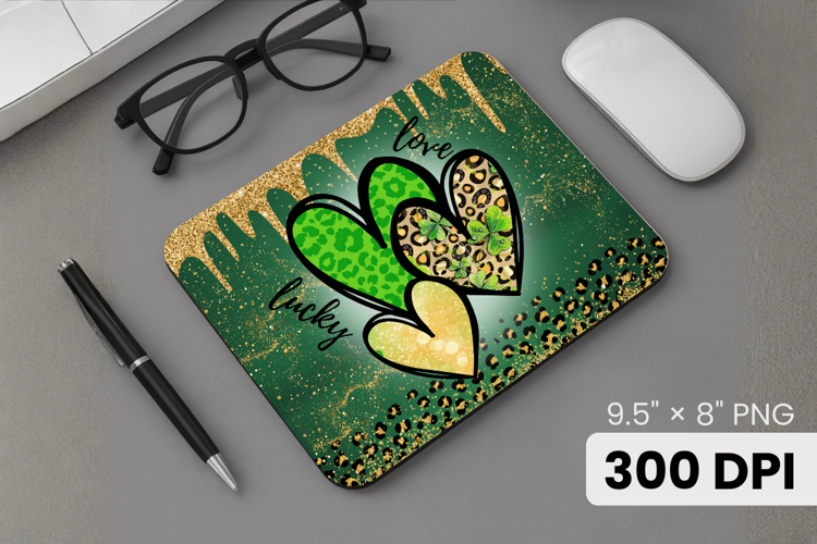 Lucky Hearts Shamrock Love Mouse Pad PNG Sublimation Design