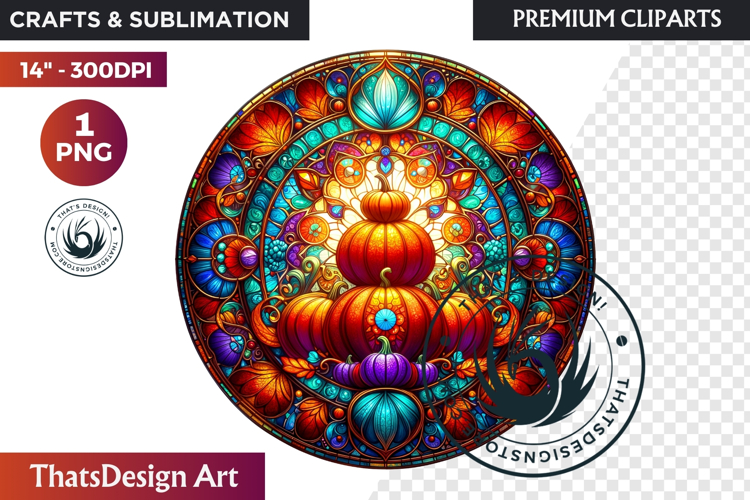 Autumn Thanksgiving Stained Glass PNG, Fall Pumpkin clipart