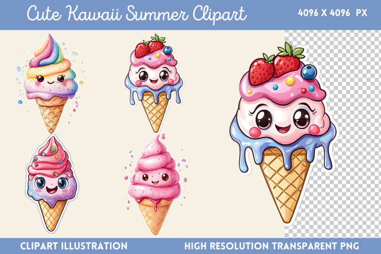 Cute Kawaii Summer Clipart PNG