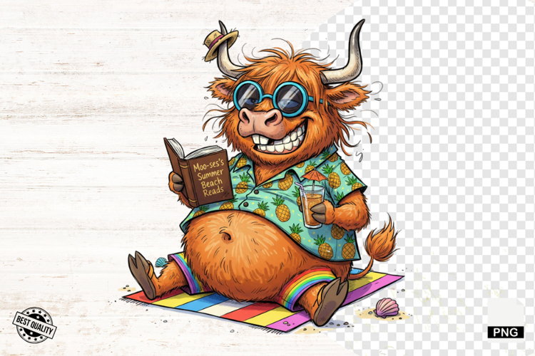 Summer Whimsical Highland Cow Clipart