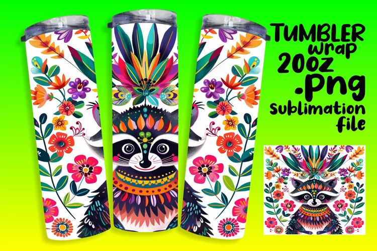 Vibrant Raccoon & Floral Wrap for Tumblers