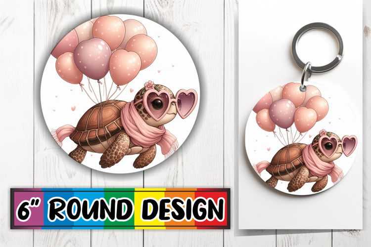 Blissful Keychain Circle PNG Style, Turtle