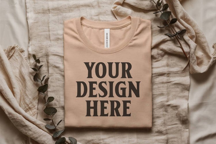 Heather Dust Bella Canvas 3001 Flat Lay T-Shirt Mockup