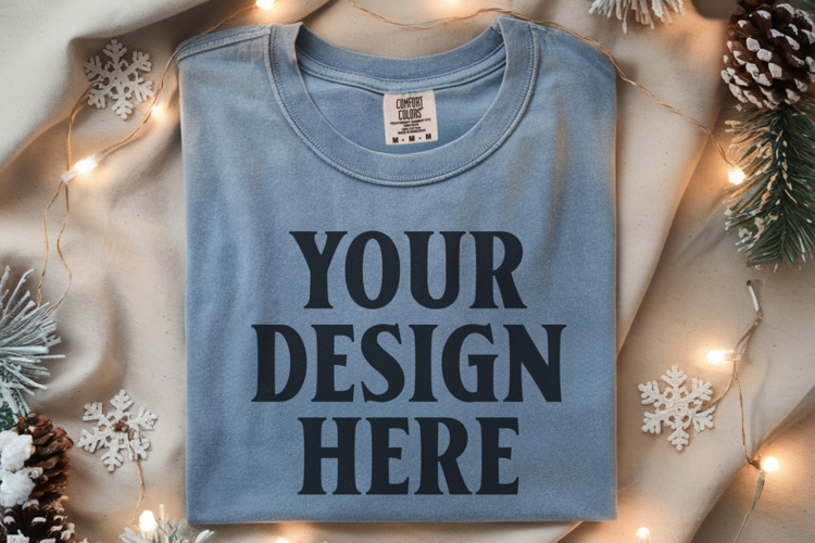 Blue Jean Comfort Colors 1717 Christmas Folded T-Shirt Mock
