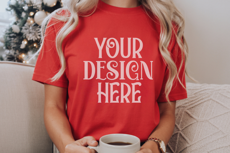 Red Comfort Colors 1717 Christmas Mockup, CC 1717