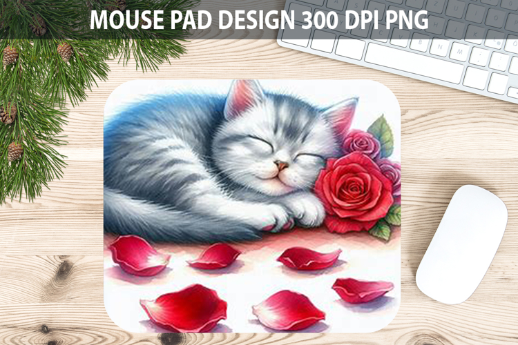 Watercolor Cat Mouse Pad Sublimation - Valentines PNG