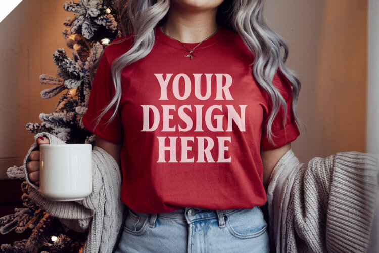 Red Comfort Colors 1717 Christmas Shirt Mockup, Cozy example image 1