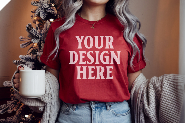Red Comfort Colors 1717 Christmas Shirt Mockup, Cozy